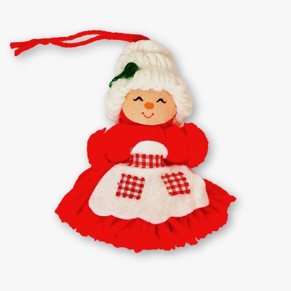 Vintage Hallmark Mrs Santa Yarn Christmas Tree Ornament 70s Retro Holiday Decor - Picture 1 of 4